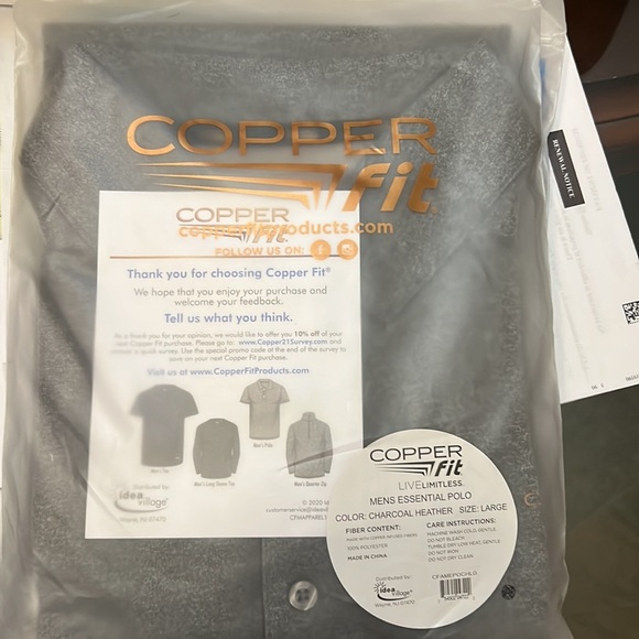 Copper Fit Essential Polo Shirt in Charcoal Heather, Size Large - Picture 4 of 6